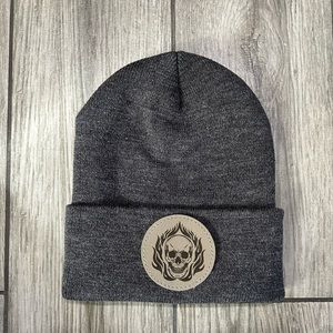 Laser engraved patch Beanie. Skull.